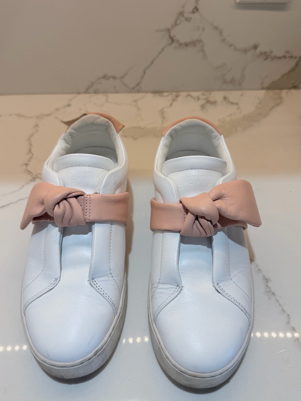 Alexandre Birman Clarita Bow Leather Sneakers White & Blush Pink Size 36
